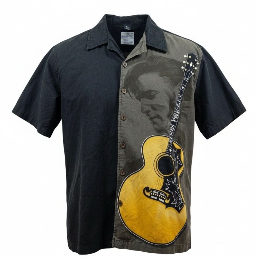 David Carey Originals Elvis Presley Guitar Button Up Shirt Mens Large Black